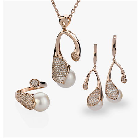 pearl-rose-gold-halfset-with-shiny-diamonds-and-pink-chain-14827-14828-14829 ست زنانه مدل 2 - تصویر 1